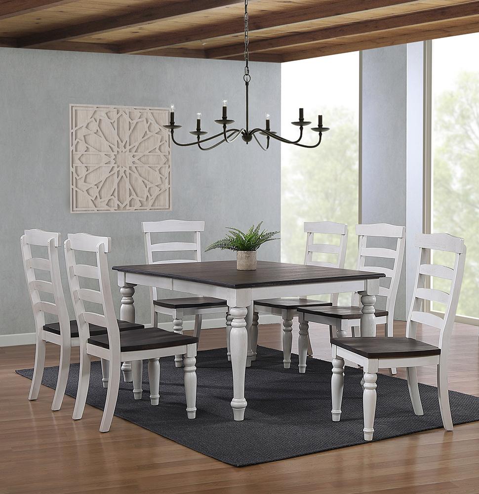 Sunset Trading - French Chic 60in-78in-96in Wide Extendable Dining Table  - Distressed Antique White and Walnut Brown - DLU-FC4296-1432W-7P veiw 2