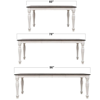 Sunset Trading - French Chic 60in-78in-96in Wide Extendable Dining Table  - Distressed Antique White and Walnut Brown - DLU-FC4296-1432W-7P veiw 3