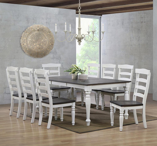 Sunset Trading - French Chic 60in-78in-96in Wide Extendable Dining Table  - Distressed Antique White and Walnut Brown - DLU-FC4296-1432W-9P veiw 2
