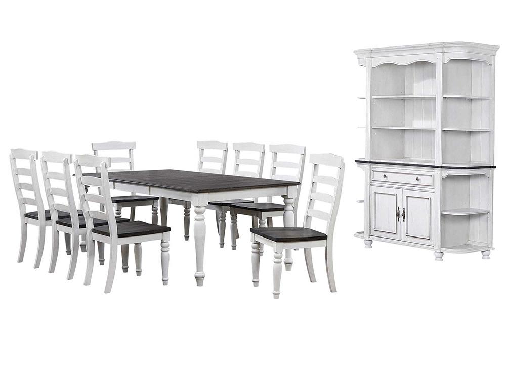 Sunset Trading - French Chic 60in-78in-96in Wide Extendable Dining Table  - Distressed Antique White and Walnut Brown - DLU-FC4296-1432W-BH11P veiw 1