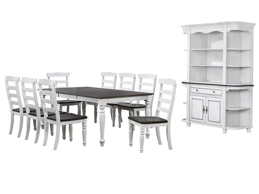 Sunset Trading - French Chic 60in-78in-96in Wide Extendable Dining Table  - Distressed Antique White and Walnut Brown - DLU-FC4296-1432W-BH11P veiw 1
