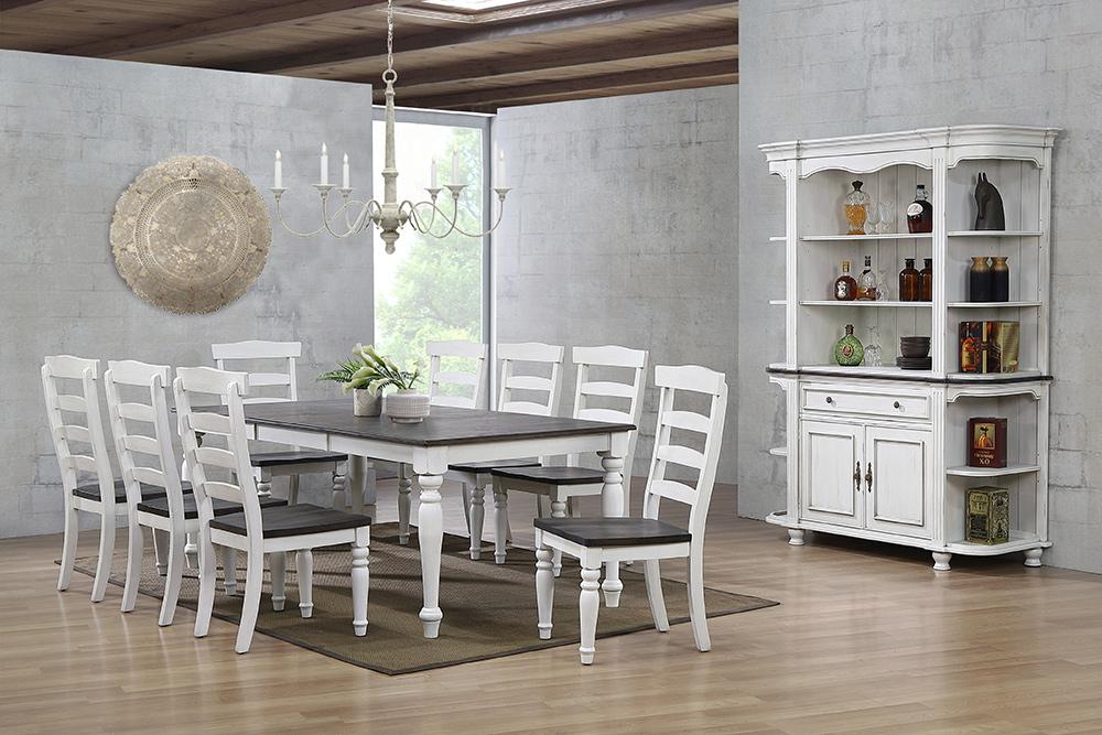 Sunset Trading - French Chic 60in-78in-96in Wide Extendable Dining Table  - Distressed Antique White and Walnut Brown - DLU-FC4296-1432W-BH11P veiw 2