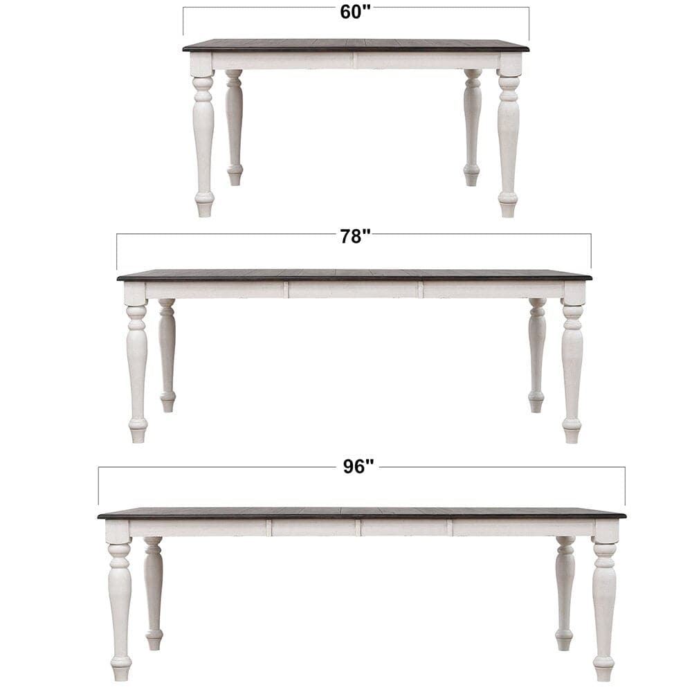 Sunset Trading - French Chic 60in-78in-96in Wide Extendable Dining Table  - Distressed Antique White and Walnut Brown - DLU-FC4296-1432W-BH11P veiw 3