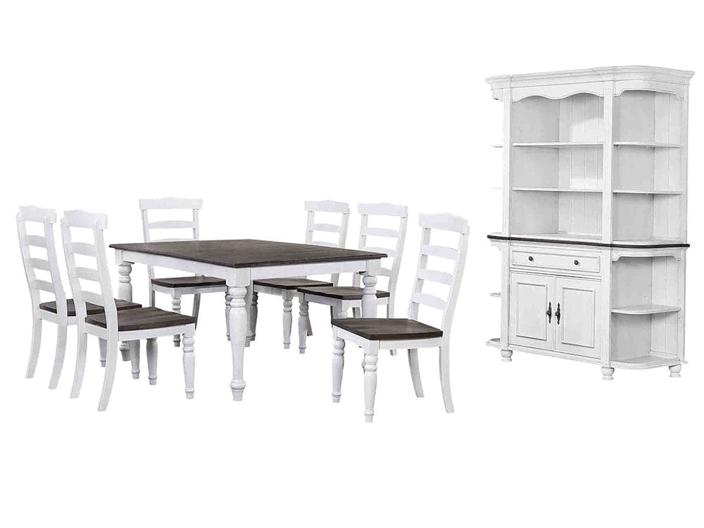 Sunset Trading - French Chic 60in-78in-96in Wide Extendable Dining Table  - Distressed Antique White and Walnut Brown - DLU-FC4296-1432W-BH9P veiw 1