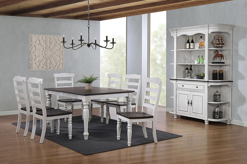 Sunset Trading - French Chic 60in-78in-96in Wide Extendable Dining Table  - Distressed Antique White and Walnut Brown - DLU-FC4296-1432W-BH9P veiw 2