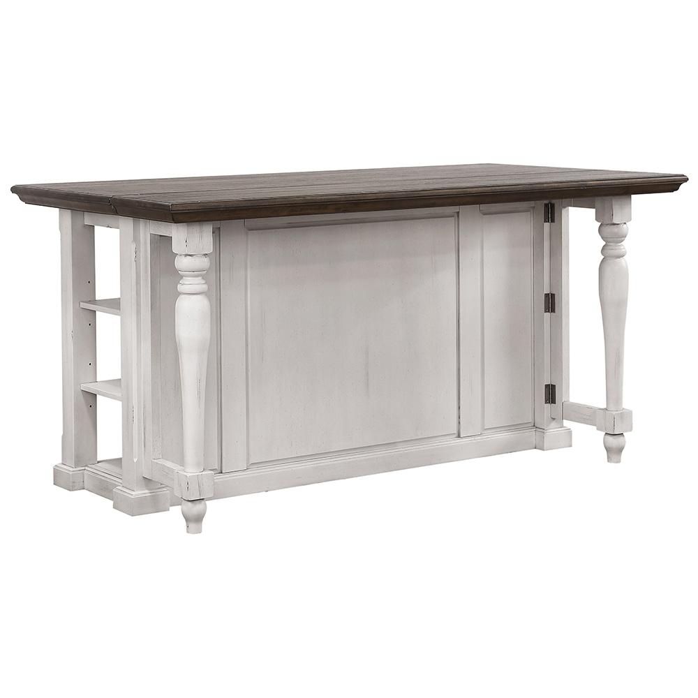 Sunset Trading - French Chic Fully-Assembled 71in Dropleaf Kitchen Island  - Distressed Antique White and Walnut Brown - DLU-FC1016 veiw 3