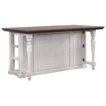 Sunset Trading - French Chic Fully-Assembled 71in Dropleaf Kitchen Island  - Distressed Antique White and Walnut Brown - DLU-FC1016 veiw 3
