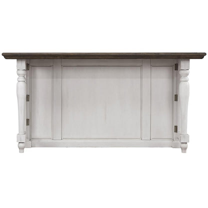 Sunset Trading - French Chic Fully-Assembled 71in Dropleaf Kitchen Island  - Distressed Antique White and Walnut Brown - DLU-FC1016 veiw 5
