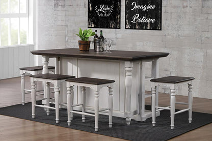 Sunset Trading - French Chic Fully-Assembled 71in Dropleaf Kitchen Island  - Distressed Antique White and Walnut Brown - DLU-FC1016 veiw 7