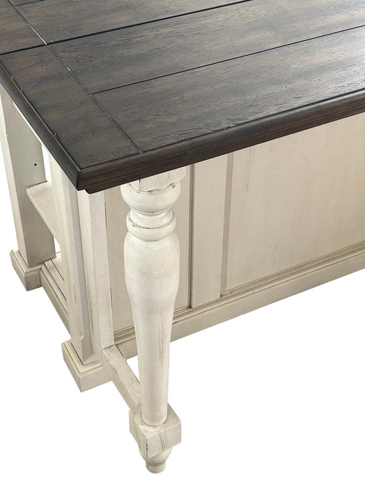 Sunset Trading - French Chic Fully-Assembled 71in Dropleaf Kitchen Island  - Distressed Antique White and Walnut Brown - DLU-FC1016 veiw 8