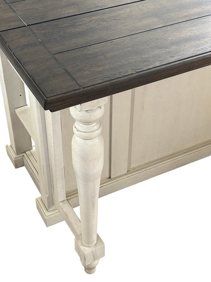 Sunset Trading - French Chic Fully-Assembled 71in Dropleaf Kitchen Island  - Distressed Antique White and Walnut Brown - DLU-FC1016 veiw 8