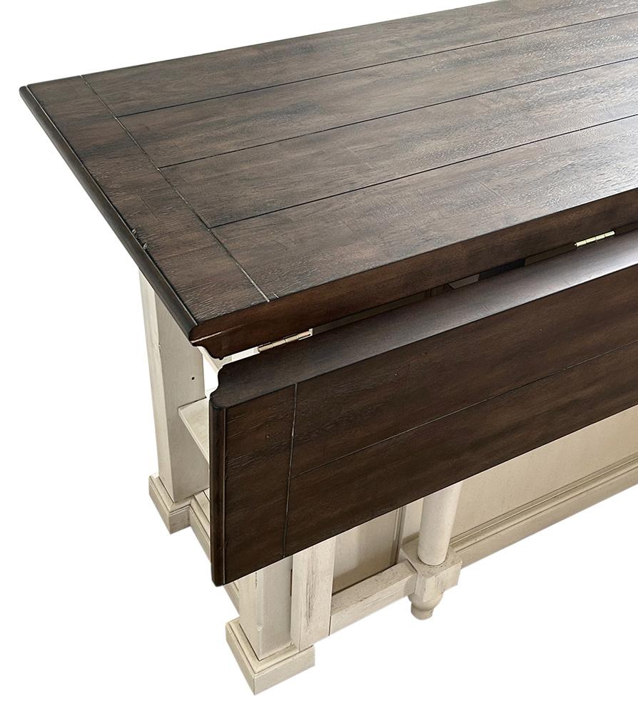 Sunset Trading - French Chic Fully-Assembled 71in Dropleaf Kitchen Island  - Distressed Antique White and Walnut Brown - DLU-FC1016 veiw 9