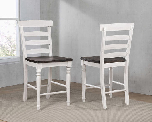 Sunset Trading - French Chic Ladder Back Barstools (Set of 2) - Distressed Antique White and Walnut Brown - DLU-FC1432-24W-2 veiw 1