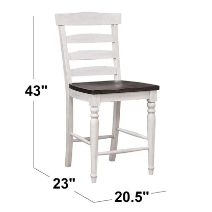 Sunset Trading - French Chic Ladder Back Barstools (Set of 2) - Distressed Antique White and Walnut Brown - DLU-FC1432-24W-2 veiw 3