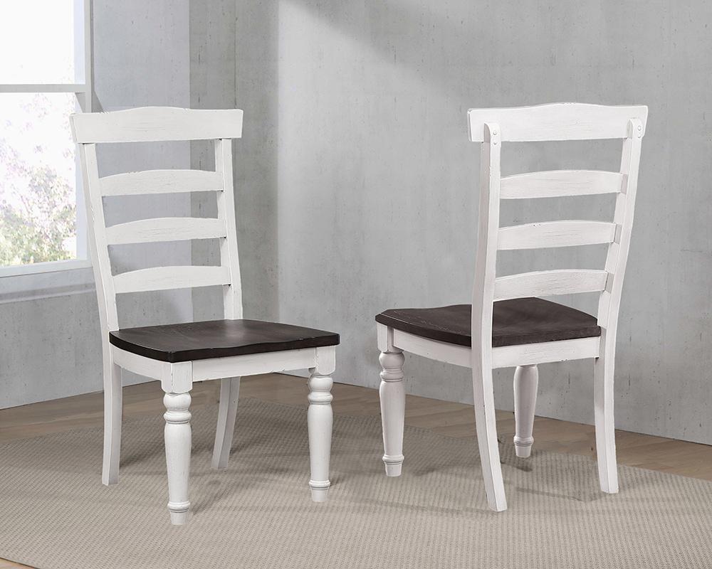 Sunset Trading - French Chic Ladder Back Chairs (Set of 2) - Distressed Antique White and Walnut Brown - DLU-FC1432W-2 veiw 1