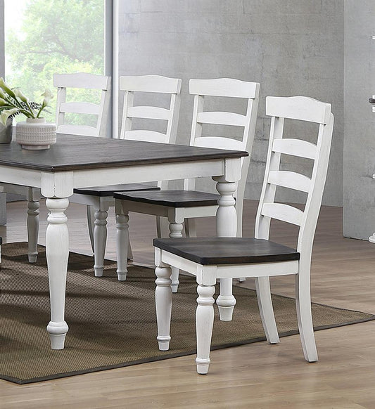 Sunset Trading - French Chic Ladder Back Chairs (Set of 2) - Distressed Antique White and Walnut Brown - DLU-FC1432W-2 veiw 2