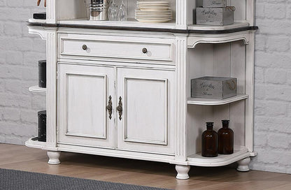 Sunset Trading - French Chic Sideboard with Storage Cabinet and Drawer  - Distressed Antique White and Walnut Brown - DLU-FC-BUF veiw 2