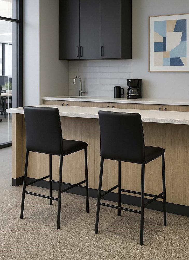 Sunset Trading - Juno 24in Black Faux Leather Barstools (Set of 6) - Black/Matte Black Legs - CR-K2289-24-6 veiw 5