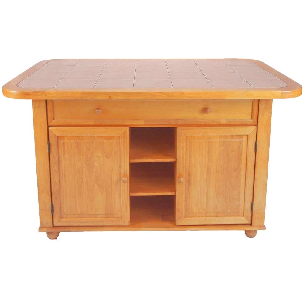 Sunset Trading - Light Oak Finish Kitchen Island with Beige Khaki Tile Top - CY-KITT02-LO veiw 2