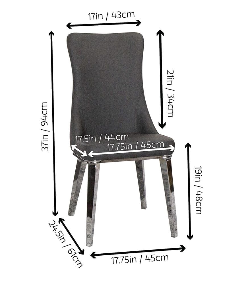 Sunset Trading - Luna Faux Leather Dining Chair (Set of 2) - Charcoal Grey/Silver Chrome Legs - CR-ND353-09-2 veiw 2