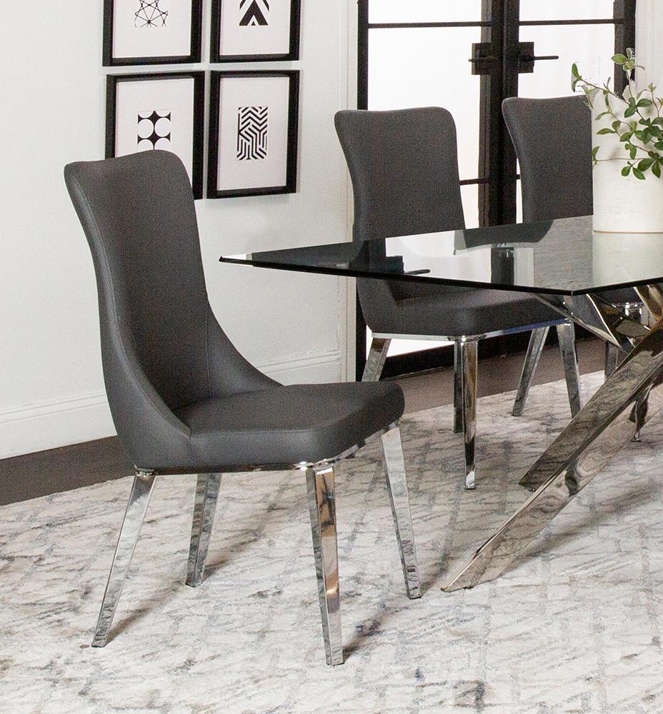 Sunset Trading - Luna Faux Leather Dining Chair (Set of 2) - Charcoal Grey/Silver Chrome Legs - CR-ND353-09-2 veiw 3