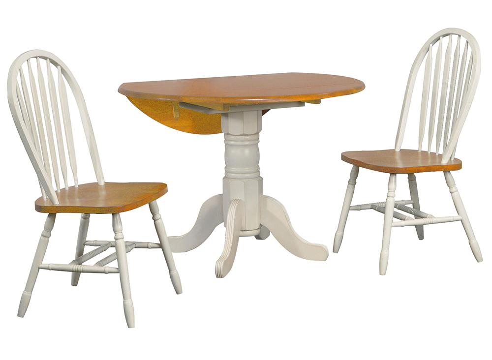 Sunset Trading - Oakley Selections 3 Piece 42in Round Extendable Drop Leaf Table Set  - Distressed Antique White/Light Oak - DLU-AWLO4242-820-3P veiw 1