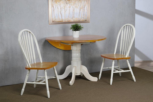 Sunset Trading - Oakley Selections 3 Piece 42in Round Extendable Drop Leaf Table Set  - Distressed Antique White/Light Oak - DLU-AWLO4242-820-3P veiw 2