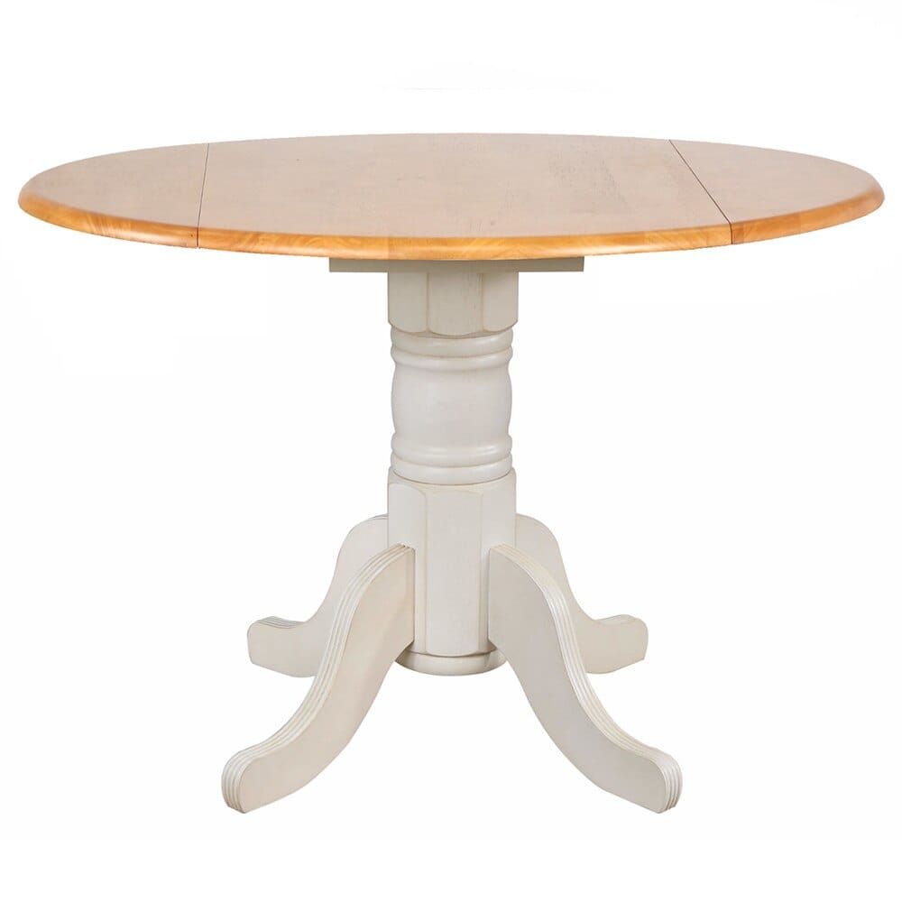 Sunset Trading - Oakley Selections 3 Piece 42in Round Extendable Drop Leaf Table Set  - Distressed Antique White/Light Oak - DLU-AWLO4242-820-3P veiw 3