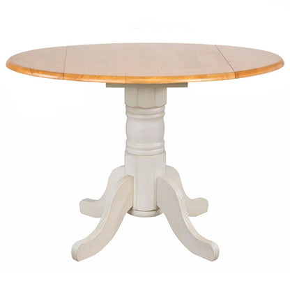 Sunset Trading - Oakley Selections 3 Piece 42in Round Extendable Drop Leaf Table Set  - Distressed Antique White/Light Oak - DLU-AWLO4242-820-3P veiw 3