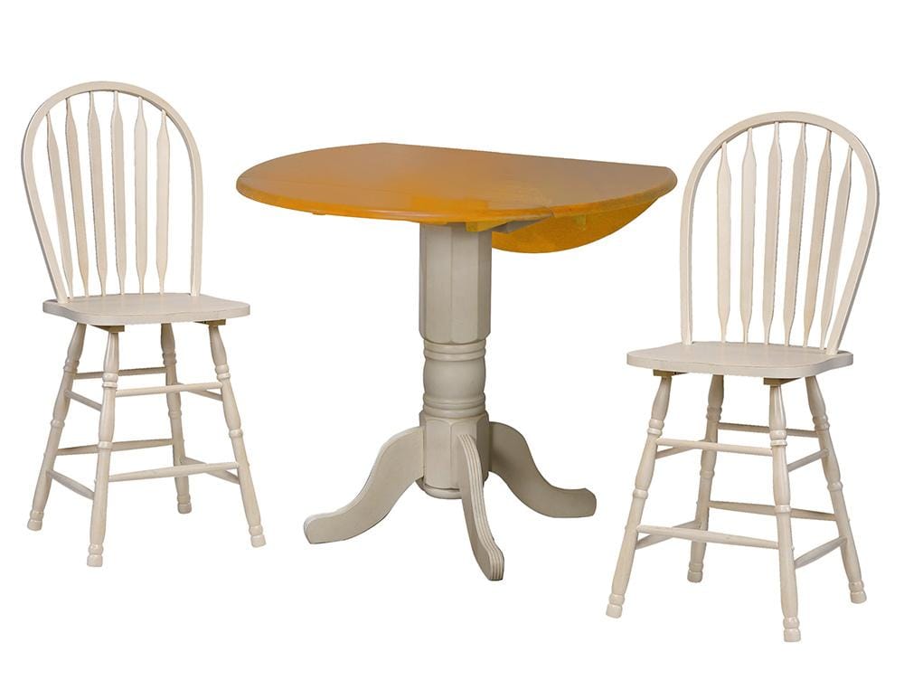 Sunset Trading - Oakley Selections 3 Piece 42in Round Extendable Drop Leaf Pub Table Set  - Distressed Antique White/Light Oak - DLU-AWLO4242CB-B824-3P veiw 1