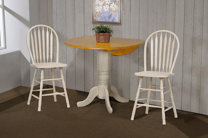 Sunset Trading - Oakley Selections 3 Piece 42in Round Extendable Drop Leaf Pub Table Set  - Distressed Antique White/Light Oak - DLU-AWLO4242CB-B824-3P veiw 2