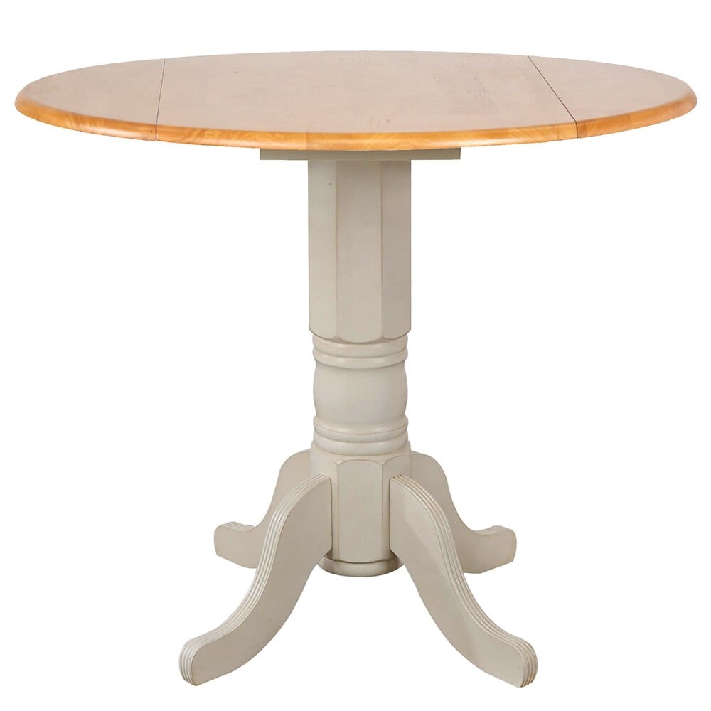 Sunset Trading - Oakley Selections 3 Piece 42in Round Extendable Drop Leaf Pub Table Set  - Distressed Antique White/Light Oak - DLU-AWLO4242CB-B824-3P veiw 3