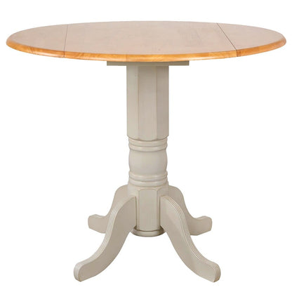 Sunset Trading - Oakley Selections 3 Piece 42in Round Extendable Drop Leaf Pub Table Set  - Distressed Antique White/Light Oak - DLU-AWLO4242CB-B824-3P veiw 3