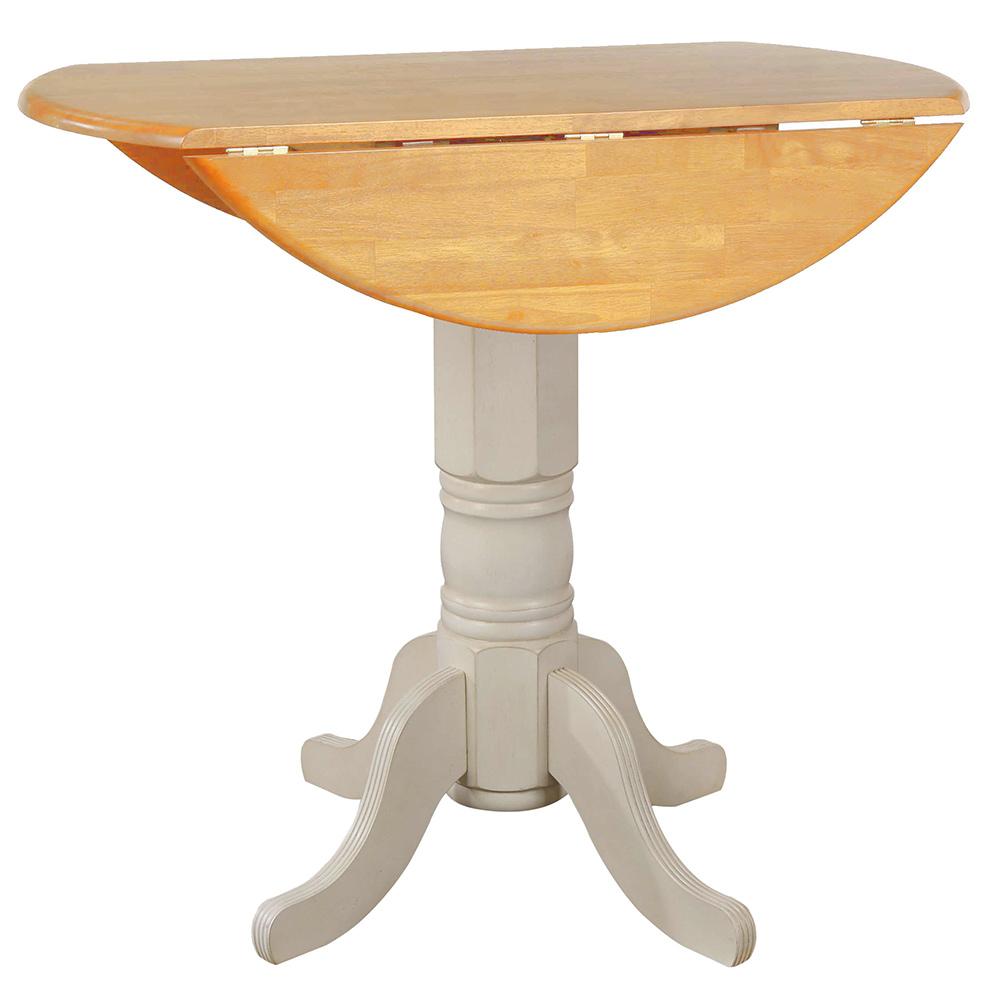 Sunset Trading - Oakley Selections 3 Piece 42in Round Extendable Drop Leaf Pub Table Set  - Distressed Antique White/Light Oak - DLU-AWLO4242CB-B824-3P veiw 4