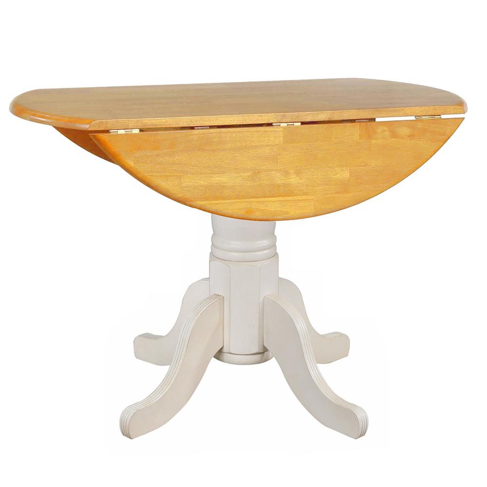Sunset Trading - Oakley Selections 42in Round Extendable Drop Leaf Table  - Distressed Antique White/Light Oak - DLU-AWLO4242 veiw 3
