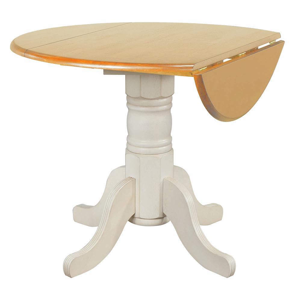 Sunset Trading - Oakley Selections 42in Round Extendable Drop Leaf Table  - Distressed Antique White/Light Oak - DLU-AWLO4242 veiw 4