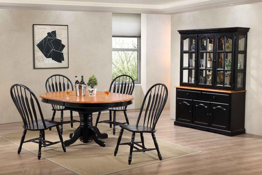 Sunset Trading - Pedestal Dining Table in Antique Black with Cherry Finish Butterfly Top - DLU-TBX4866-BCH veiw 2