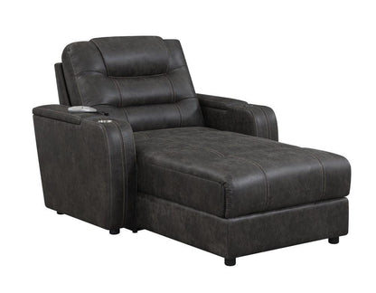 Sunset Trading - Power Reclining Chaise Lounge Chair with Arms - Phone Charger - Cupholder - Storage - Gray - SU-K1128045LS veiw 1