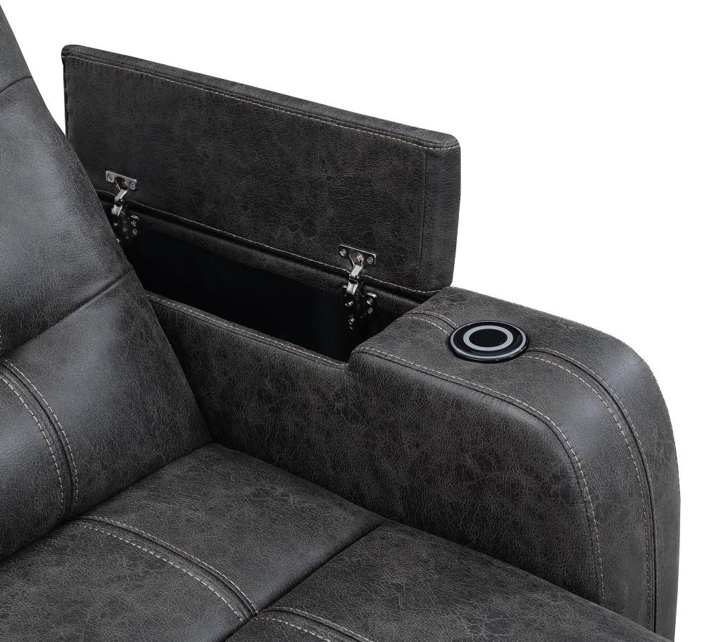 Sunset Trading - Power Reclining Chaise Lounge Chair with Arms - Phone Charger - Cupholder - Storage - Gray - SU-K1128045LS veiw 2