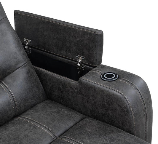 Sunset Trading - Power Reclining Chaise Lounge Chair with Arms - Phone Charger - Cupholder - Storage - Gray - SU-K1128045LS veiw 2