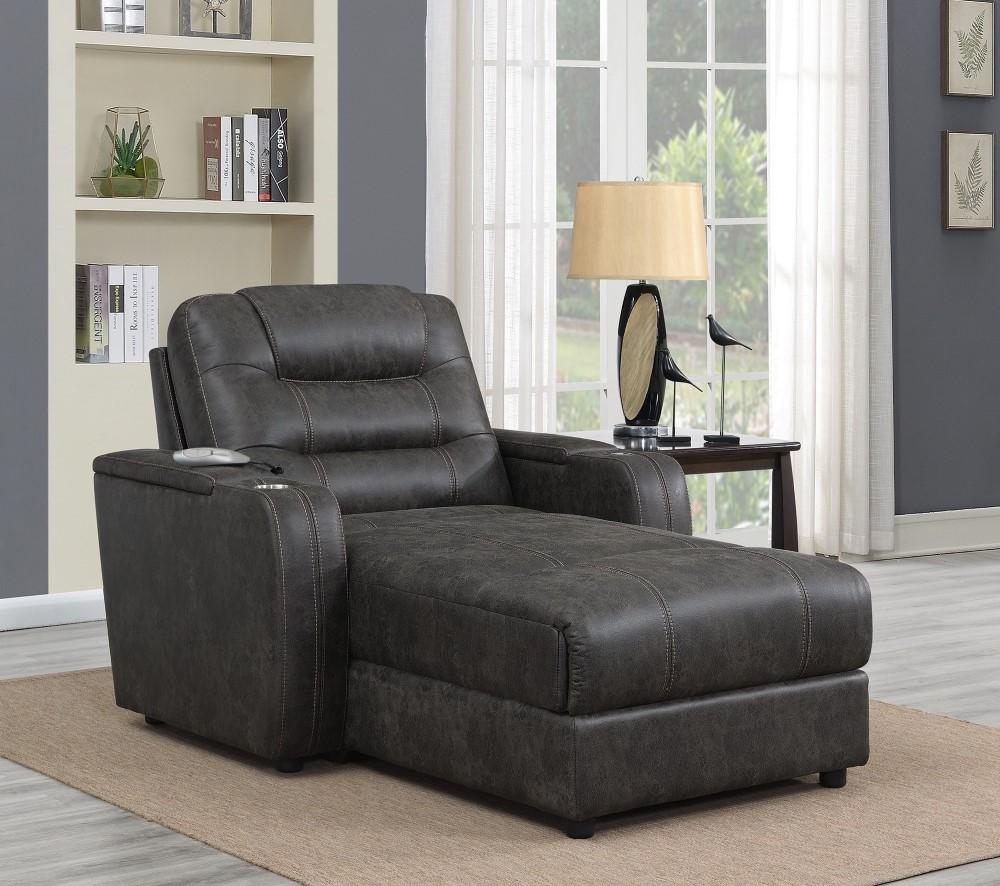 Sunset Trading - Power Reclining Chaise Lounge Chair with Arms - Phone Charger - Cupholder - Storage - Gray - SU-K1128045LS veiw 3
