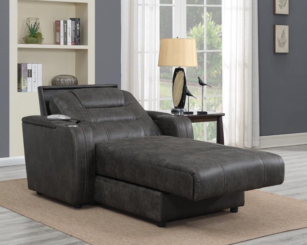 Sunset Trading - Power Reclining Chaise Lounge Chair with Arms - Phone Charger - Cupholder - Storage - Gray - SU-K1128045LS veiw 4