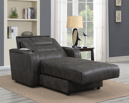 Sunset Trading - Power Reclining Chaise Lounge Chair with Arms - Phone Charger - Cupholder - Storage - Gray - SU-K1128045LS veiw 4