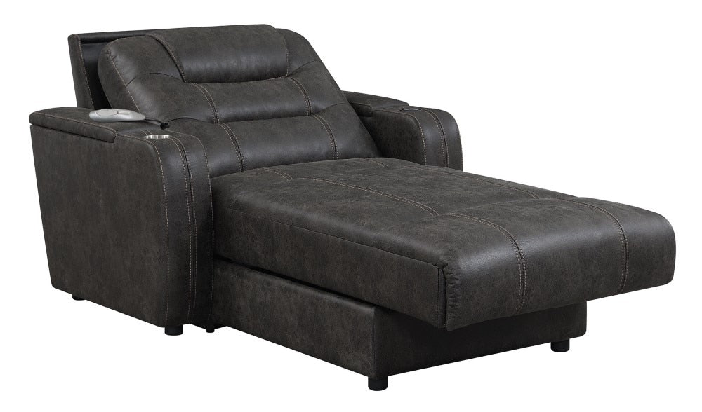 Sunset Trading - Power Reclining Chaise Lounge Chair with Arms - Phone Charger - Cupholder - Storage - Gray - SU-K1128045LS veiw 6
