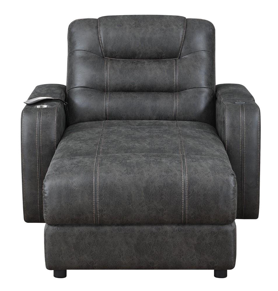 Sunset Trading - Power Reclining Chaise Lounge Chair with Arms - Phone Charger - Cupholder - Storage - Gray - SU-K1128045LS veiw 8