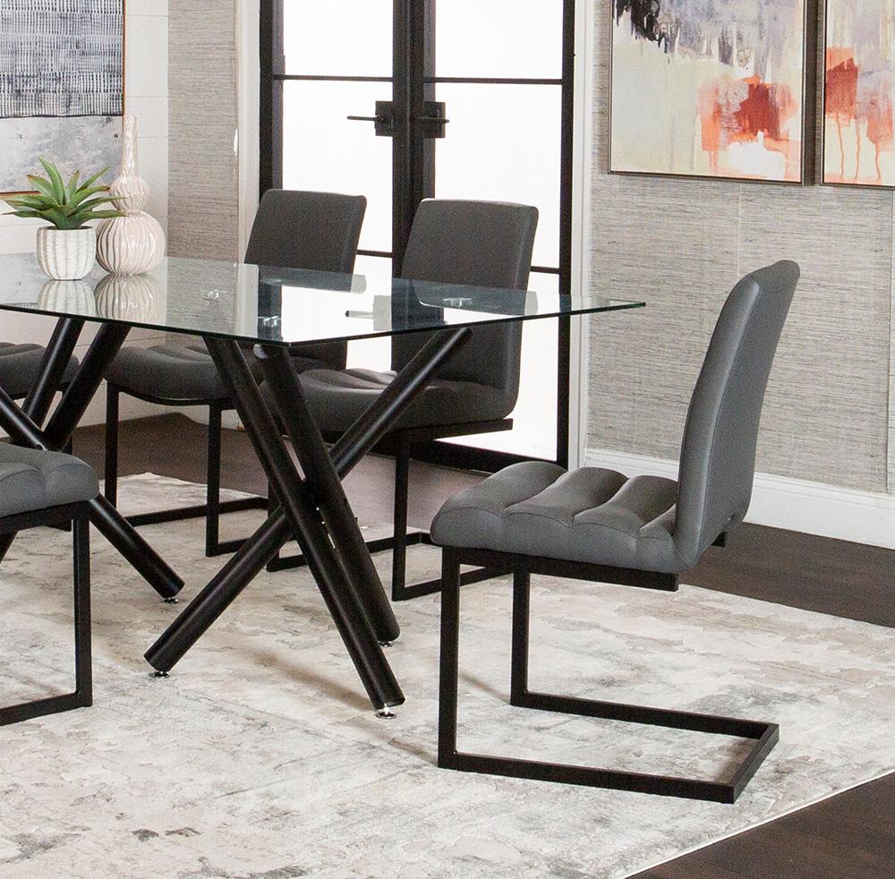 Sunset Trading - Rhea Charcoal Gray Faux Leather Dining Chairs (Set of 2) - Black/Matte Black Legs - CR-G5628-05-2 veiw 3
