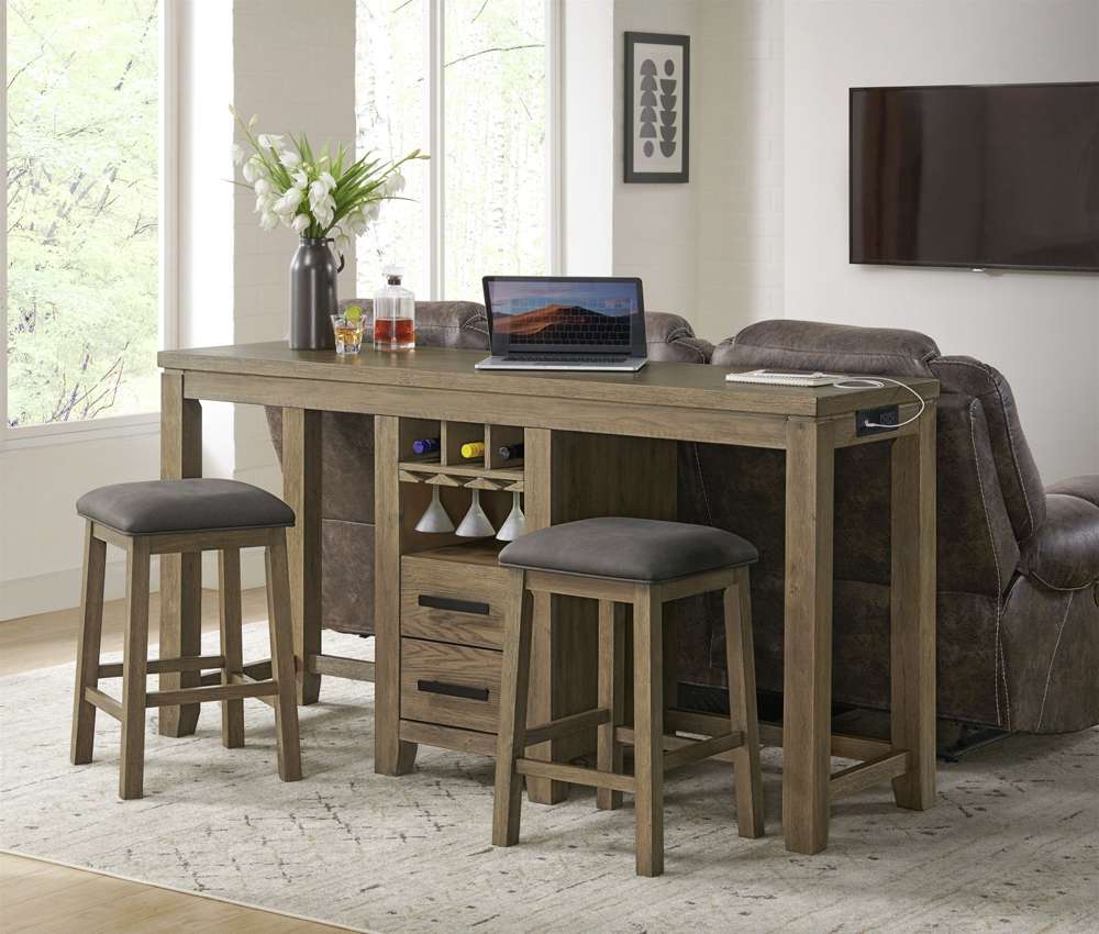 Sunset Trading -  Saunders 3PC Console Bar Table & Stool Set with Charging Station  - ED-D18620TCB-3P veiw 2