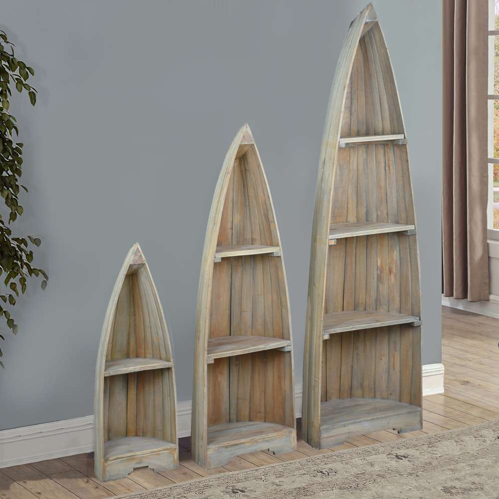 Sunset Trading -  Shabby Chic Cottage  3 Piece Boat Shaped Freestanding Shelves Driftwood Brown - CC-CAB1920S-DW veiw 4