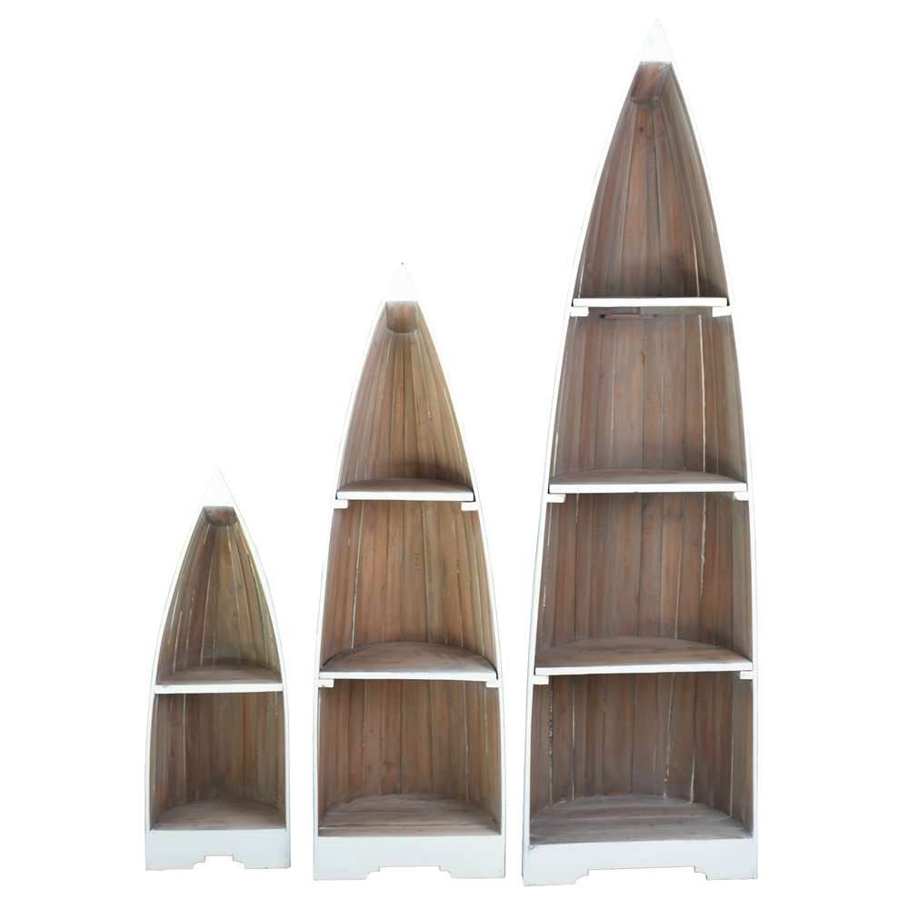 Sunset Trading -  Shabby Chic Cottage  3 Piece Boat Shaped Freestanding Shelves White/Driftwood Brown - CC-CAB1920TLD-WWDW veiw 1