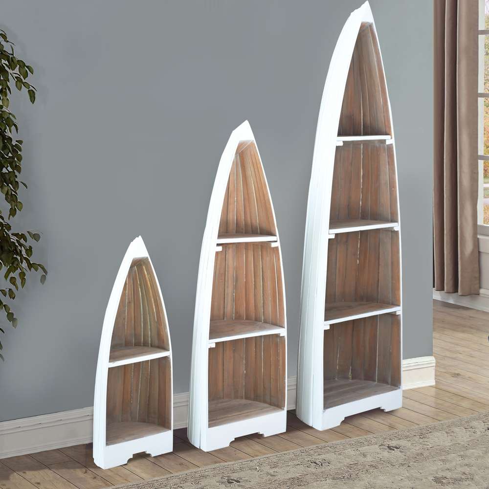 Sunset Trading -  Shabby Chic Cottage  3 Piece Boat Shaped Freestanding Shelves White/Driftwood Brown - CC-CAB1920TLD-WWDW veiw 4